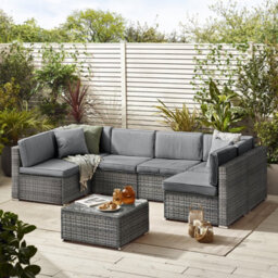 Furniturebox Orlando Grey Rattan Garden Sofa Modular Outdoor Patio Couch Seating - Table & 6 Chairs Garden Corner Sofa Set +Cover - thumbnail 2
