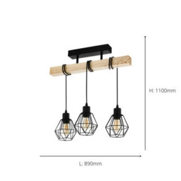 Eglo Floresta Wireframe Steel And Vaporised Glass Modern Triple Pendant, Black - thumbnail 4