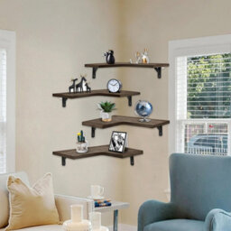 4 Piece Home Corner Floating Shelves Wall Mounted Storage Wooden Display Shelf - thumbnail 7