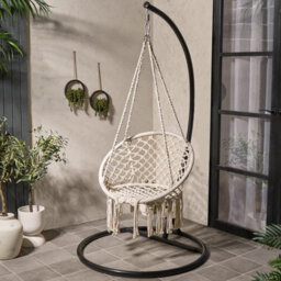 Ohs Macrame Hanging Chair Outdoor Swing Garden Furniture Hammock Rope Soft Tassels