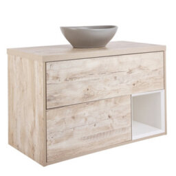 Homestylestore Light Oak 1000mm Wall Hung Bathroom Vanity Unit With Oval Pebble Countertop Basin