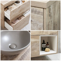 Homestylestore Light Oak 1000mm Wall Hung Bathroom Vanity Unit With Oval Pebble Countertop Basin - thumbnail 2
