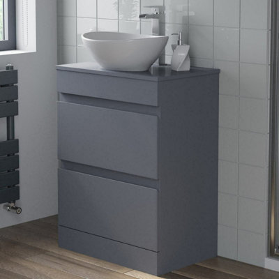 Affine 600mm Bathroom Vanity Unit Countertop Wash Basin Sink Oval Floor Standing Grey - image 1