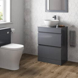 Affine 600mm Bathroom Vanity Unit Countertop Wash Basin Sink Oval Floor Standing Grey - thumbnail 3