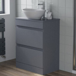 Affine 600mm Bathroom Vanity Unit Countertop Wash Basin Sink Oval Floor Standing Grey - thumbnail 1