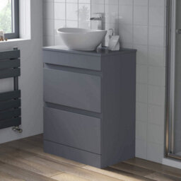 Affine 600mm Bathroom Vanity Unit Countertop Wash Basin Sink Oval Floor Standing Grey - thumbnail 4