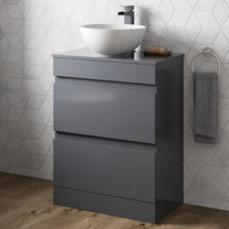 Affine 600mm Bathroom Vanity Unit Countertop Wash Basin Sink Oval Floor Standing Grey - thumbnail 2