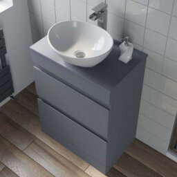 Affine 600mm Bathroom Vanity Unit Countertop Wash Basin Sink Oval Floor Standing Grey - thumbnail 5