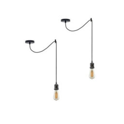 Ledsone 2M Vintage Industrial Black Spider Chandelier Adjustable E27 Pendant Lamp With Bulb