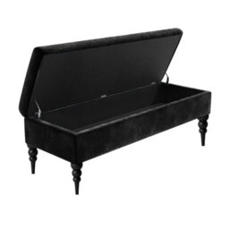 137Cm Safar Plain Ottoman Storage Bench -Upholstered Shoes Bench With Black Turned Wooden Legs - Black Naple Ottoman Bench - thumbnail 2