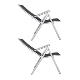 Samuel Alexander Set Of 2 Outdoor Garden Patio Multi Position Reclining Folding Chair In Black And Silver - thumbnail 9