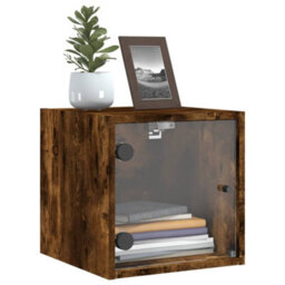 Berkfield Bedside Cabinets With Glass Doors 2 Pcs Smoked Oak 35X37X35 Cm - thumbnail 4