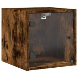 Berkfield Bedside Cabinets With Glass Doors 2 Pcs Smoked Oak 35X37X35 Cm - thumbnail 6
