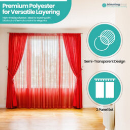 "Neel Blue Voile Curtains Slot Top, 2 Curtains, Red - 56"" Width X 72"" Drop" - thumbnail 5
