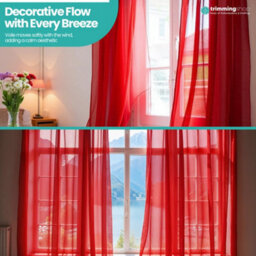 "Neel Blue Voile Curtains Slot Top, 2 Curtains, Red - 56"" Width X 72"" Drop" - thumbnail 7