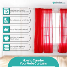 "Neel Blue Voile Curtains Slot Top, 2 Curtains, Red - 56"" Width X 72"" Drop" - thumbnail 3