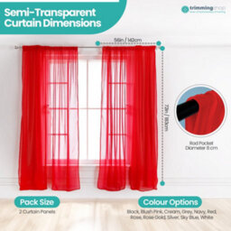 "Neel Blue Voile Curtains Slot Top, 2 Curtains, Red - 56"" Width X 72"" Drop" - thumbnail 2