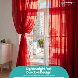 "Neel Blue Voile Curtains Slot Top, 2 Curtains, Red - 56"" Width X 72"" Drop" - thumbnail 9