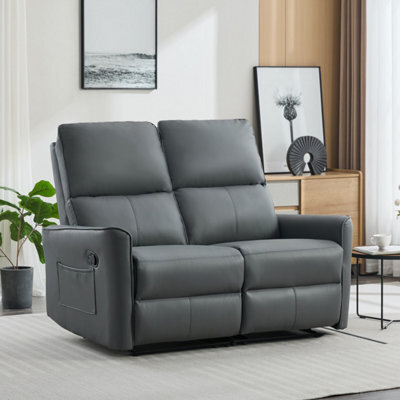 More4Homes Madrid 2 Seater Manual Recliner Air Leather Sofa (Grey) - image 1