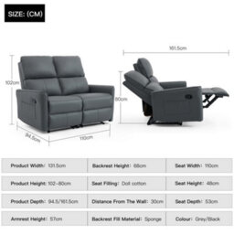 More4Homes Madrid 2 Seater Manual Recliner Air Leather Sofa (Grey) - thumbnail 9