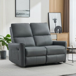 More4Homes Madrid 2 Seater Manual Recliner Air Leather Sofa (Grey) - thumbnail 1