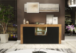 Sideboard Tv Unit Display Cabinet Cupboard Tv Stand Living Room Matt Doors - Oak & Black - thumbnail 5