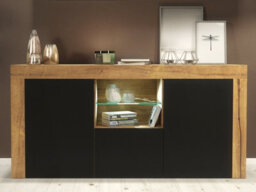 Sideboard Tv Unit Display Cabinet Cupboard Tv Stand Living Room Matt Doors - Oak & Black - thumbnail 9