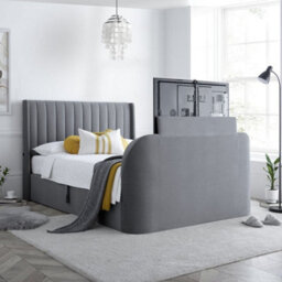 Luther Grey Velvet Winged Ottoman Electric Media Tv Bed Frame - 4Ft6 Double