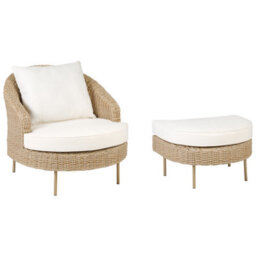 Beliani Garden Armchair With Ottoman Arcille Ii Pe Rattan Natural