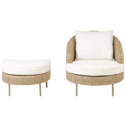 Beliani Garden Armchair With Ottoman Arcille Pe Rattan Natural - thumbnail 5