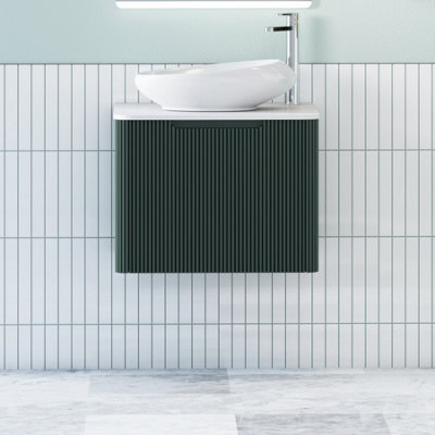 Royal Bathrooms Avenza 600mm Deep Moss Green Wall Hung Bathroom Countertop Vanity Unit 1 Drawer With Nova Basin - image 1