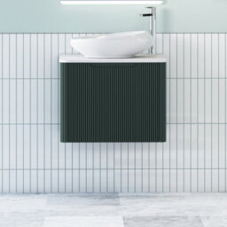 Royal Bathrooms Avenza 600mm Deep Moss Green Wall Hung Bathroom Countertop Vanity Unit 1 Drawer With Nova Basin - thumbnail 1