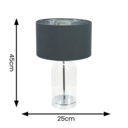 Valuelights Jessy Glass With Silver Trim Table Lamp With Charcoal With Chrome Inner Lamp Shade And Led Bulb - thumbnail 4