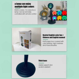 Amorly Led Sunset Projection Lamp, Rotatable 16 Colors Mood Light With Remote Control, Romantic Visual Lighting For Live Streaming,selfie - thumbnail 7