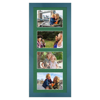 AK Frames 50X20Cm Navy Blue Modern Multi Photo Frame With Emerald Mount - Holds 4 Apertures (4X) 6X4 Photos - image 1
