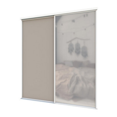 A-Class Sliding Doors Set Of 2 Stone Grey & Mirror Sliding Wardrobe Door Kit, White Frame & Tracks, Opening Height (H) 225-226Cm & Width (W) 180-181Cm - image 1