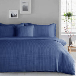 Velosso Navy Waffle Weave Duvet Cover And Pillowcase Set Super King - thumbnail 1
