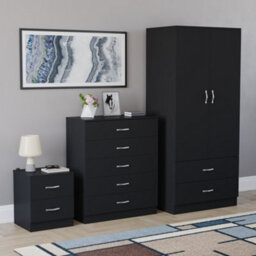 Lassic Vida Designs Riano 3 Piece Bedroom Set (2 Drawer Bedside Chest, 5 Drawer Chest, 2 Door 2 Drawer Wardrobe), Black - thumbnail 6