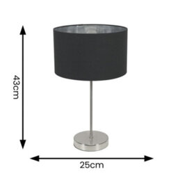 Valuelights Charles Brushed Chrome Table Lamp With Metallic & Black Shade And Bulb - thumbnail 8