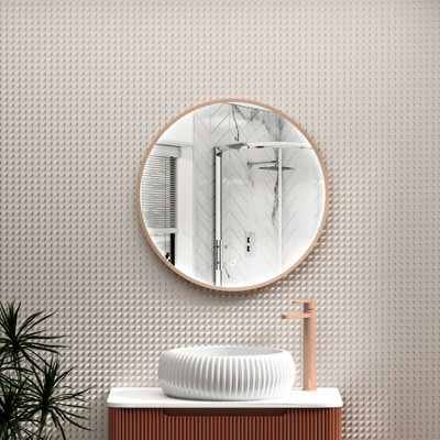 Royal Bathrooms Luxor 600 X 600mm Brushed Bronze Round Framed Mirror Within Frame Led, Touch Sensor & Demister Pad - image 1