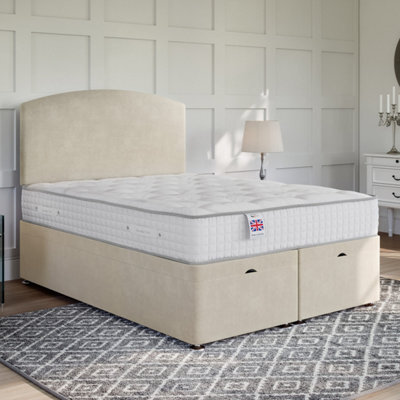 Divan Base Direct Plush Cream Ottoman Divan 4Ft Small Double Side Lift Ottoman + Wiltshire Strutted Headboard - image 1