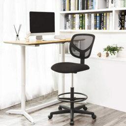 Songmics Drafting Stool Chair, High Office Chair, Ergonomic Painting Chair With Adjustable Footrest, Standing Desk Chair, Black