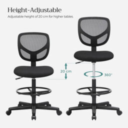 LEDREM Drafting Stool Chair, High Office Chair, Ergonomic Painting Chair With Adjustable Footrest, Standing Desk Chair, Black - thumbnail 2