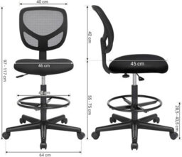 LEDREM Drafting Stool Chair, High Office Chair, Ergonomic Painting Chair With Adjustable Footrest, Standing Desk Chair, Black - thumbnail 3