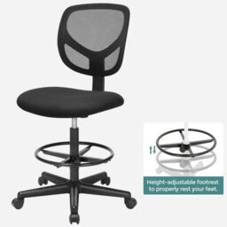 LEDREM Drafting Stool Chair, High Office Chair, Ergonomic Painting Chair With Adjustable Footrest, Standing Desk Chair, Black - thumbnail 6