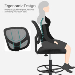 LEDREM Drafting Stool Chair, High Office Chair, Ergonomic Painting Chair With Adjustable Footrest, Standing Desk Chair, Black - thumbnail 4