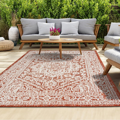 Homeart Outdoor Indoor Rug, Easy Clean, Uv Weather Resistant Rug For Patio, Gardenmedallion Terra, Cream,120X170Cm - image 1