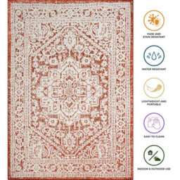 Homeart Outdoor Indoor Rug, Easy Clean, Uv Weather Resistant Rug For Patio, Gardenmedallion Terra, Cream,120X170Cm - thumbnail 7
