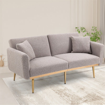 Abrihome Modern 2-Seater Velvet Sofa With 3-Speed Adjustable Backrest, Thick Cushions & Gold Metal Legs, Grey Teddy - image 1