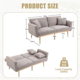 Abrihome Modern 2-Seater Velvet Sofa With 3-Speed Adjustable Backrest, Thick Cushions & Gold Metal Legs, Grey Teddy - thumbnail 7